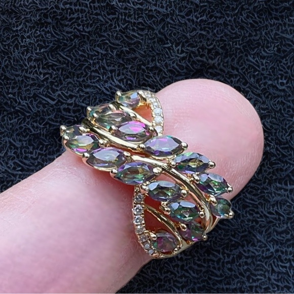 ❤️ Gold/925 GENUINE Diamond & Mystic Topaz Ring - Picture 2 of 12